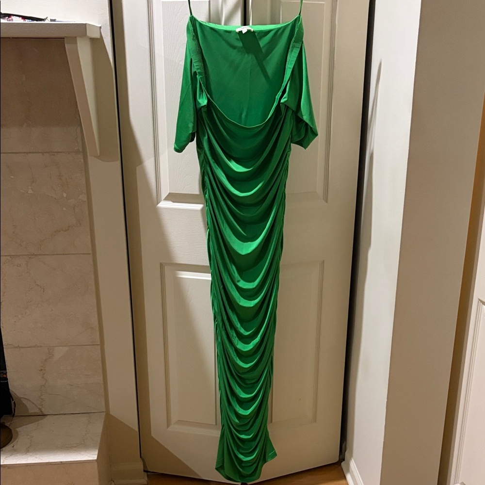 L'AGENCE Emerald Green Draped Maxi Dress